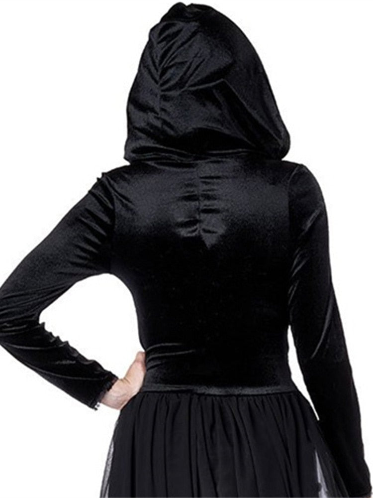 Gothic Halloween Lace Hooded Dress Witch Dress