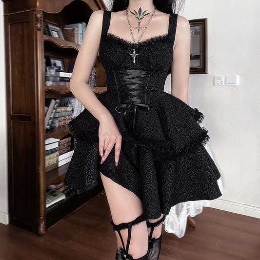 Aesthetic goth alternative lace suspender dress