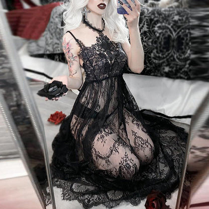 Witchy Clothing Goth Lace See Through Dress Gothic Clothing