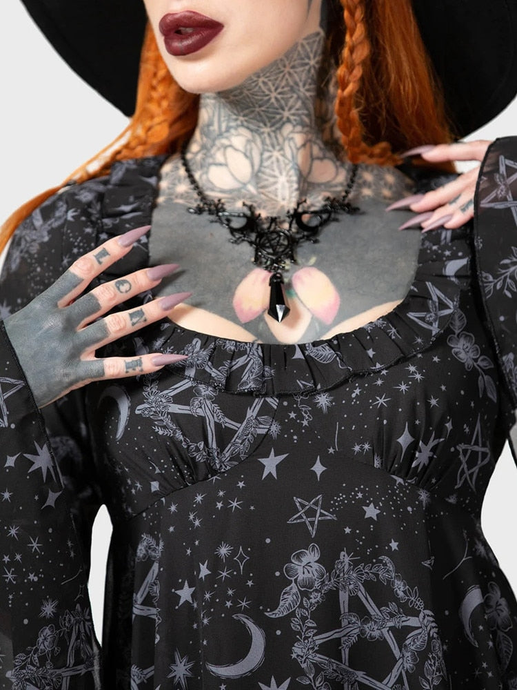 Grunge Aesthetic Gothic Pentagram Moon Dress