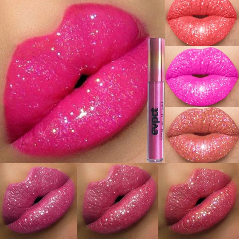 Waterproof Diamond Shimmer Glitter Lip Gloss 18 Colors Matte Glitter Liquid Lipstick Diamond Pearl Colour Lip Gloss Sexy Make Up