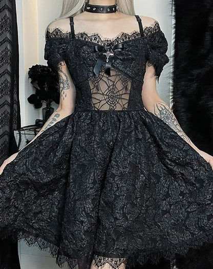 Gothic Mesh See Through Sensual A-line Dresses Lolita Cute Women Dress