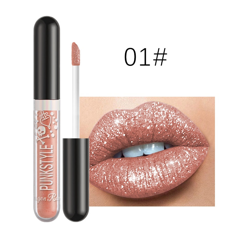 Tineit 12 Colors Diamond Lip Gloss Non-Stick Cup Metal Pearlescent Liquid Lipstick Glitter Waterproof Lasting Lip Makeup Cosmetic TSLM1