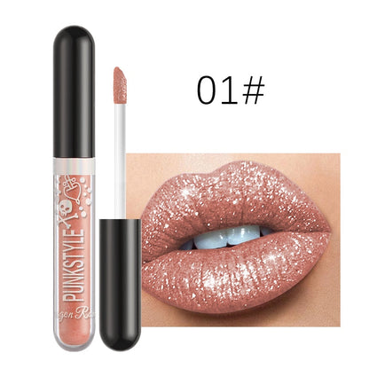 Tineit 12 Colors Diamond Lip Gloss Non-Stick Cup Metal Pearlescent Liquid Lipstick Glitter Waterproof Lasting Lip Makeup Cosmetic TSLM1