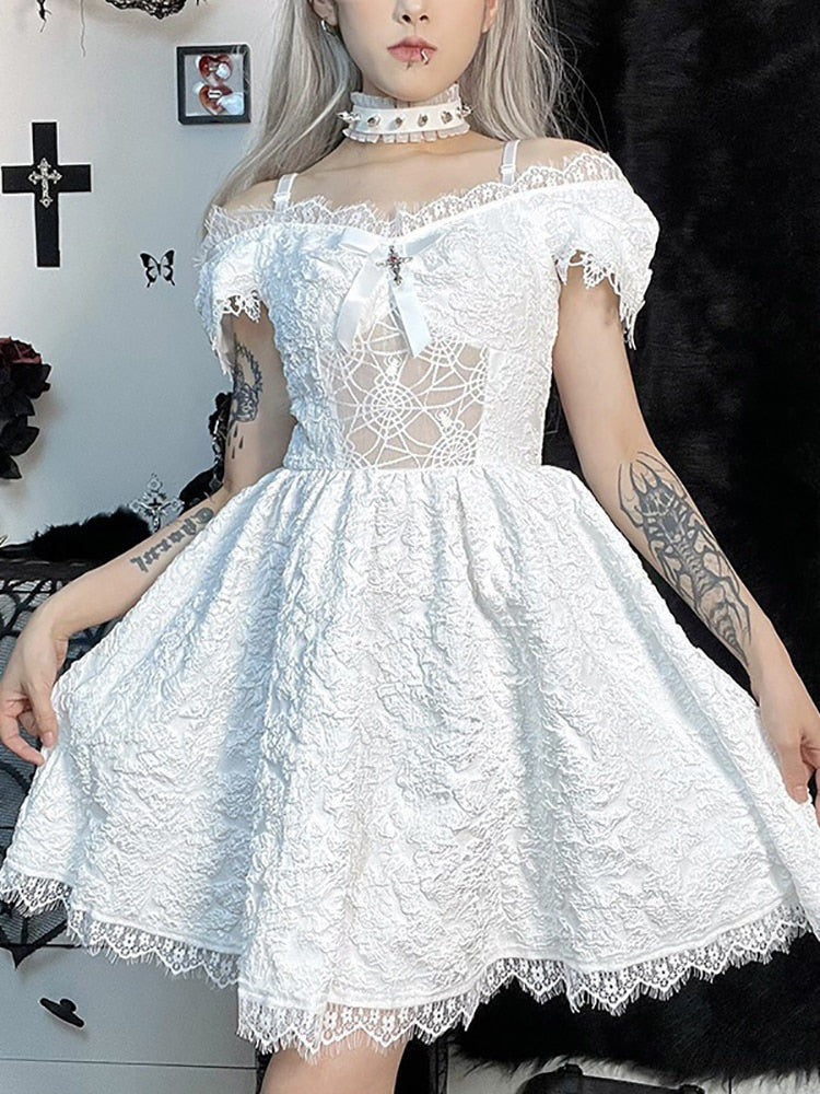 Gothic Mesh See Through Sensual A-line Dresses Lolita Cute Women Dress