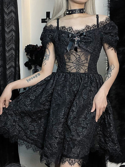 Gothic Mesh See Through Sensual A-line Dresses Lolita Cute Women Dress