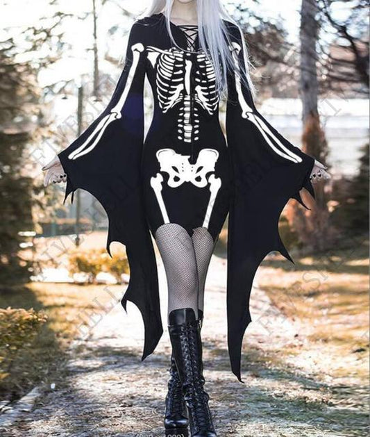 Witch Halloween Costumes Gothic Witch Medieval Dress Bat Wing