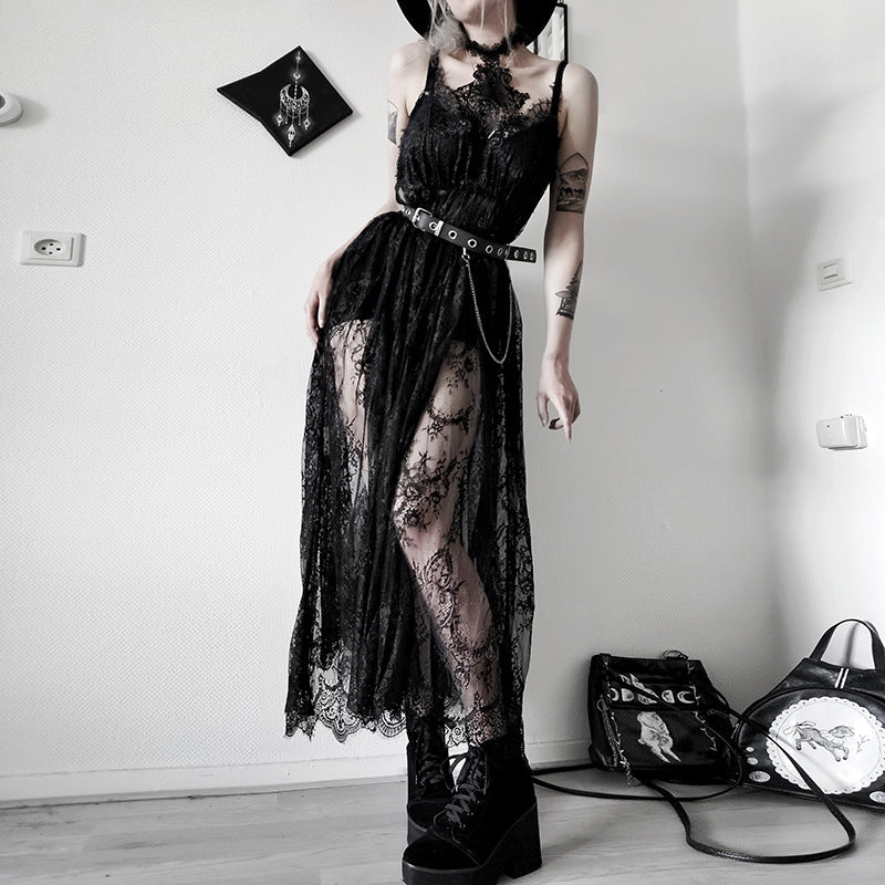 Witchy Clothing Goth Lace See Through Dress Gothic Clothing