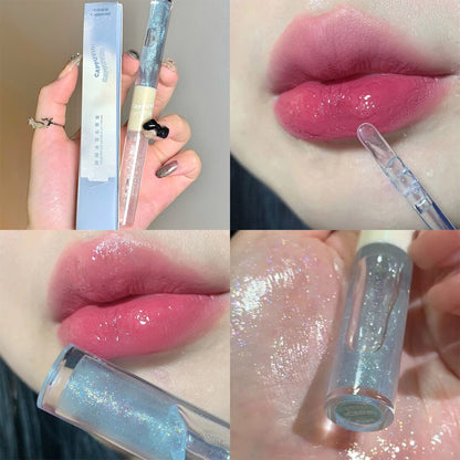 Tineit Purple Glitter Water Light Lip Gloss Lip Glaze Double-End Mirror Liquid Lipstick Not Fade Lip Tint Lasting Moisturizing Cosmetic