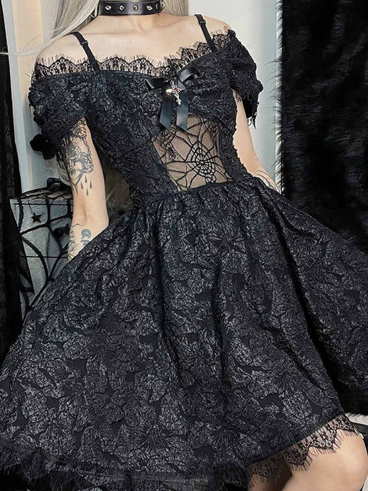 Gothic Mesh See Through Sensual A-line Dresses Lolita Cute Women Dress