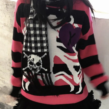 Secrets' Pink Skeleton Oversized Heart Shape Sweater