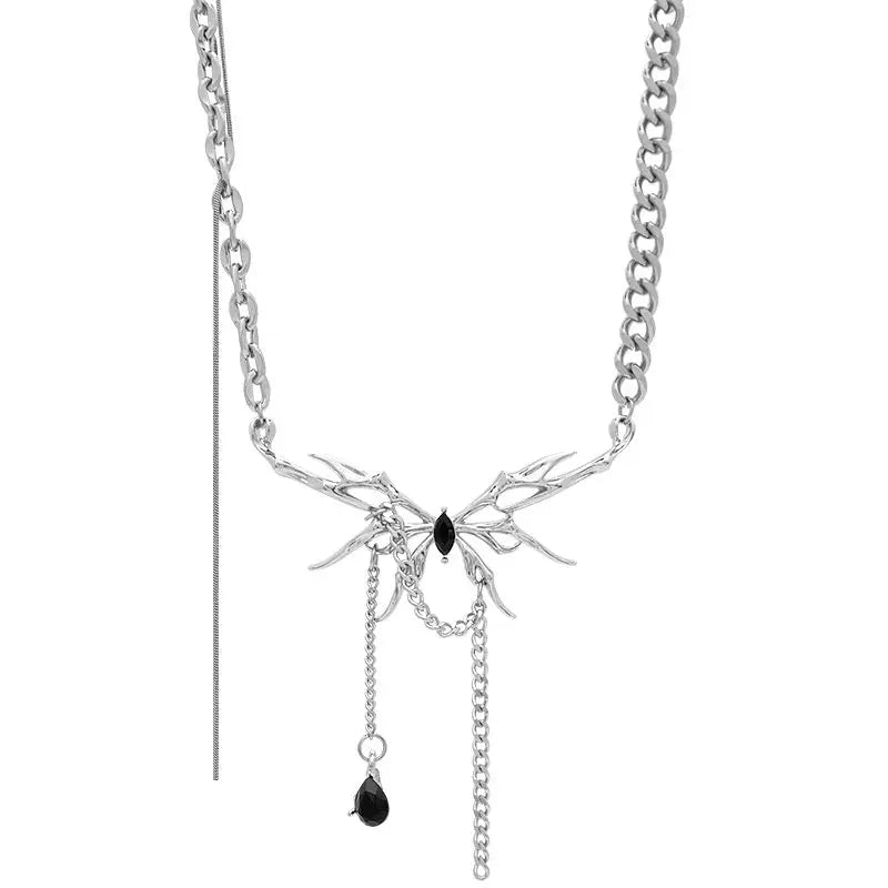 Spiderfly' Dark Titinium Butterfly Spider Necklace 