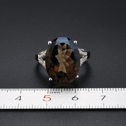 Sterling Silver Natural Stone Smoky Quartz Statement Ring