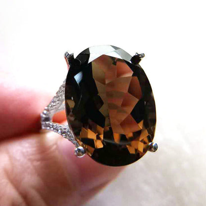 Sterling Silver Natural Stone Smoky Quartz Statement Ring