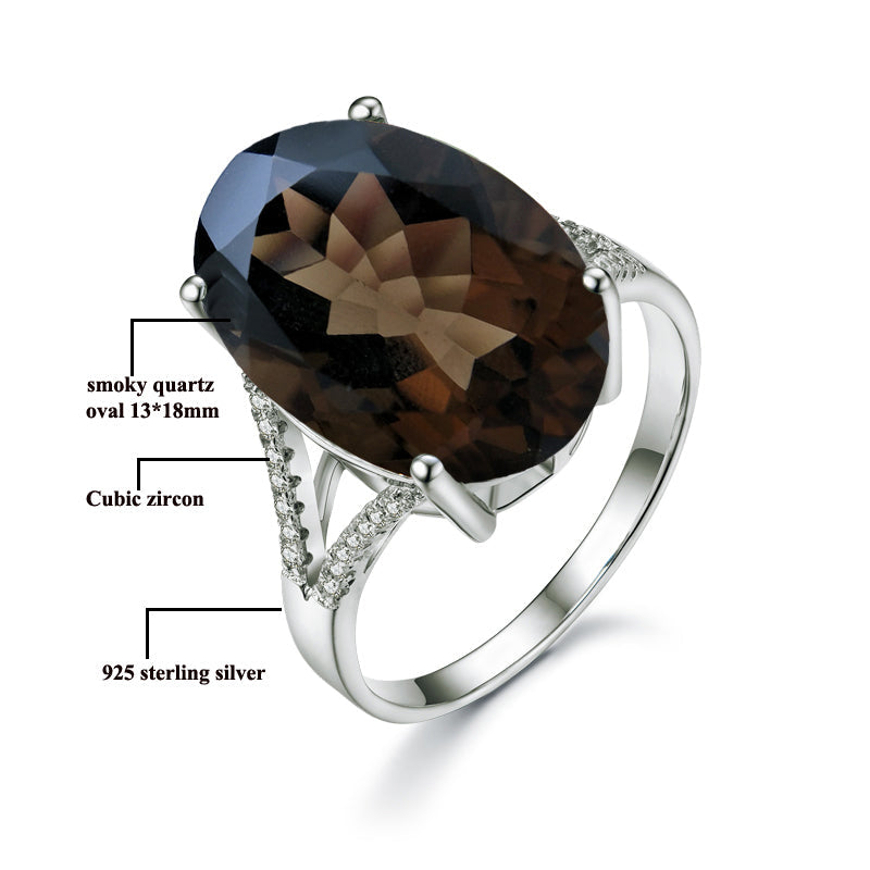 Sterling Silver Natural Stone Smoky Quartz Statement Ring