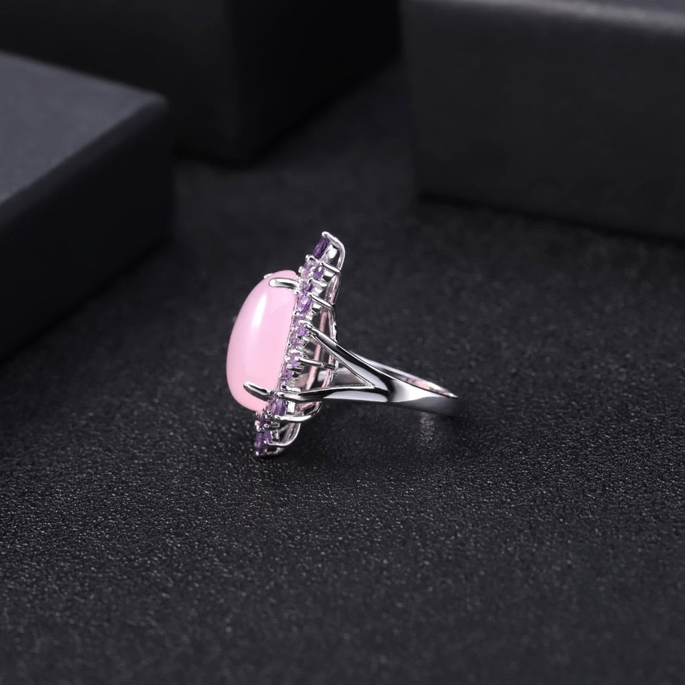 Sterling Silver Pink Calcedony Luxury Ring