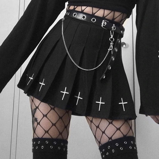 Witchy Clothing Gothic Streetwear Cross Print Skirt Gothic Clothing