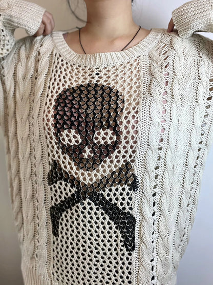 White Chocolate' Grunge Skull Prints Knitted Sweater