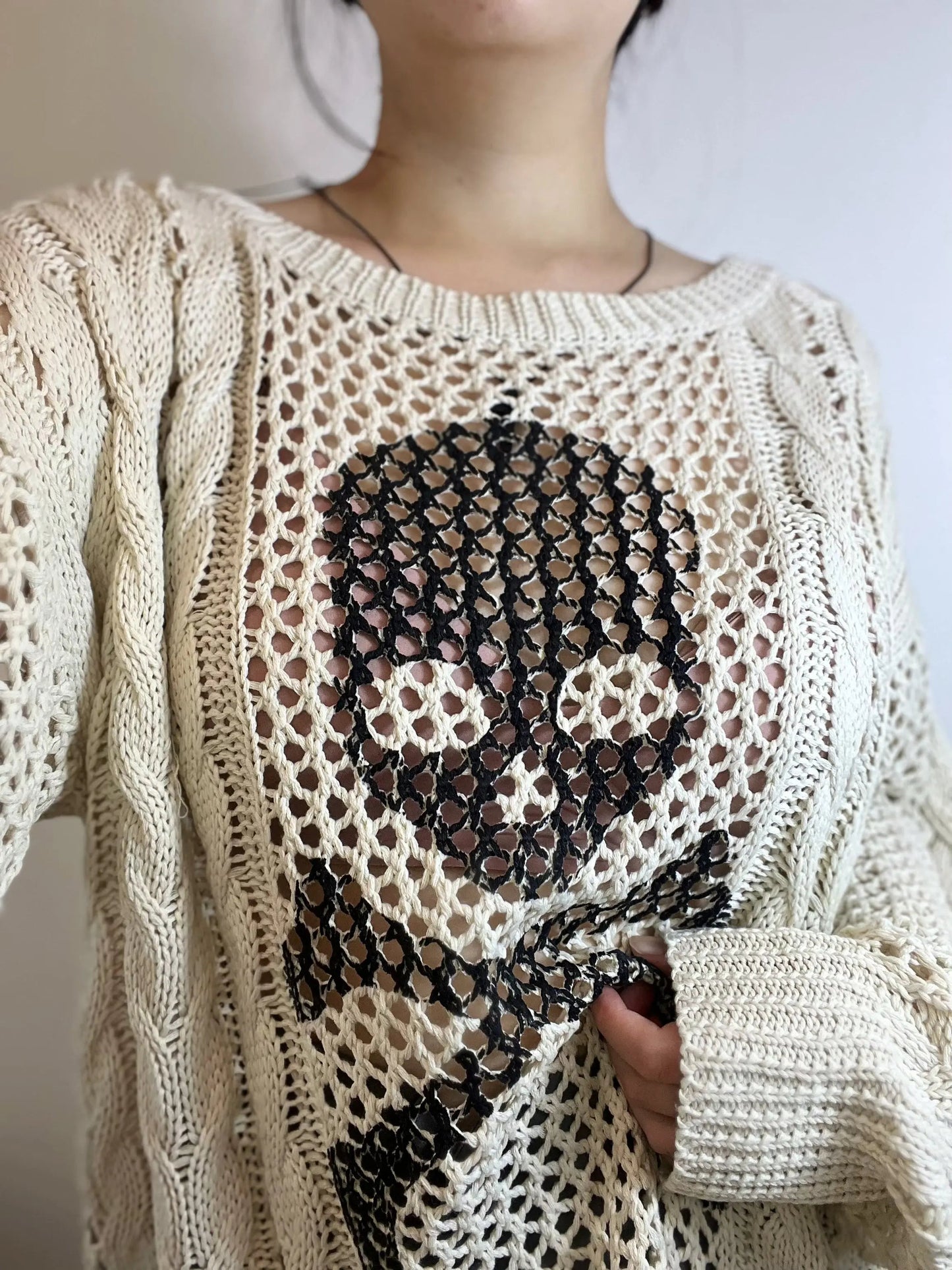 White Chocolate' Grunge Skull Prints Knitted Sweater