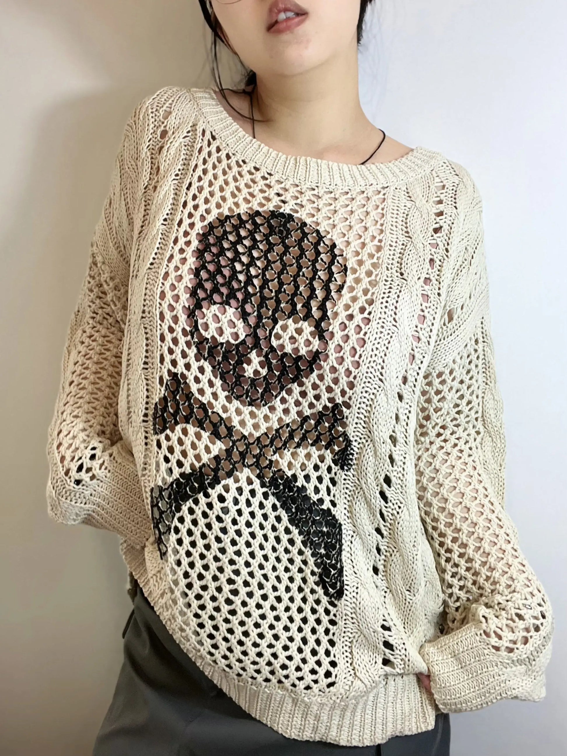 White Chocolate' Grunge Skull Prints Knitted Sweater