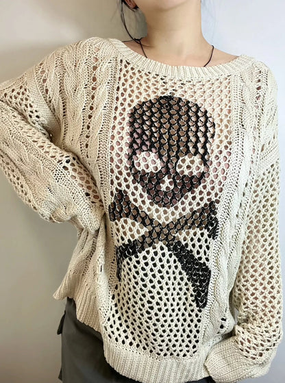 White Chocolate' Grunge Skull Prints Knitted Sweater