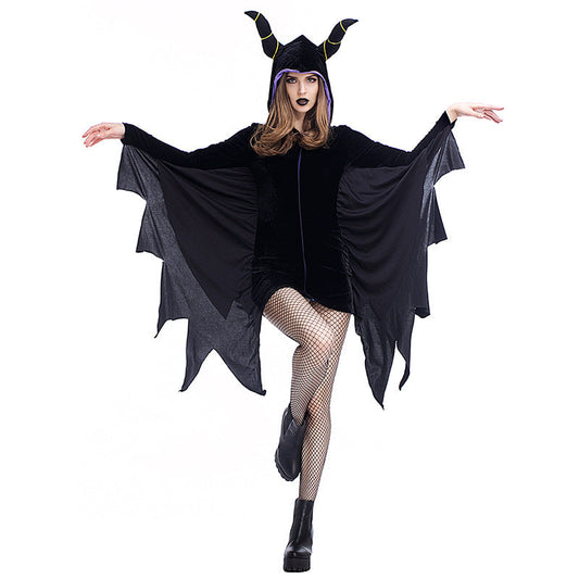 Women Deluxe Maleficent Vampire Black Bat Cosplay Costume Dress For Halloween Party Performance