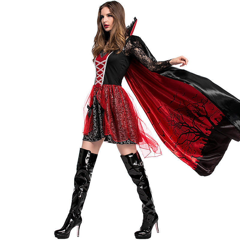 Women Gothic Vampire Countess Cosplay Costume Dress For Halloween Party Performance