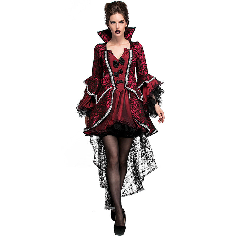 Women Red Vampire Countess Cosplay Costume Dress For Halloween Party Performance
