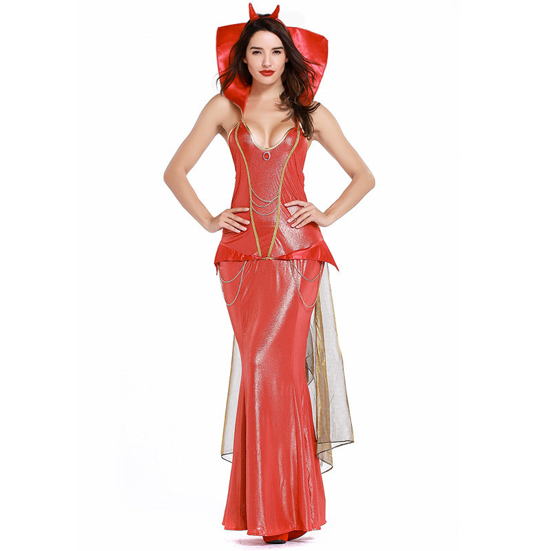 Women Red Vampire Demon Cosplay Costume Dress For Halloween Party Performance