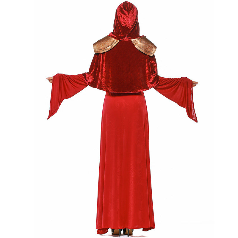 Women Red Vampire Hooded Cosplay Costume Dress For Halloween Party Performance