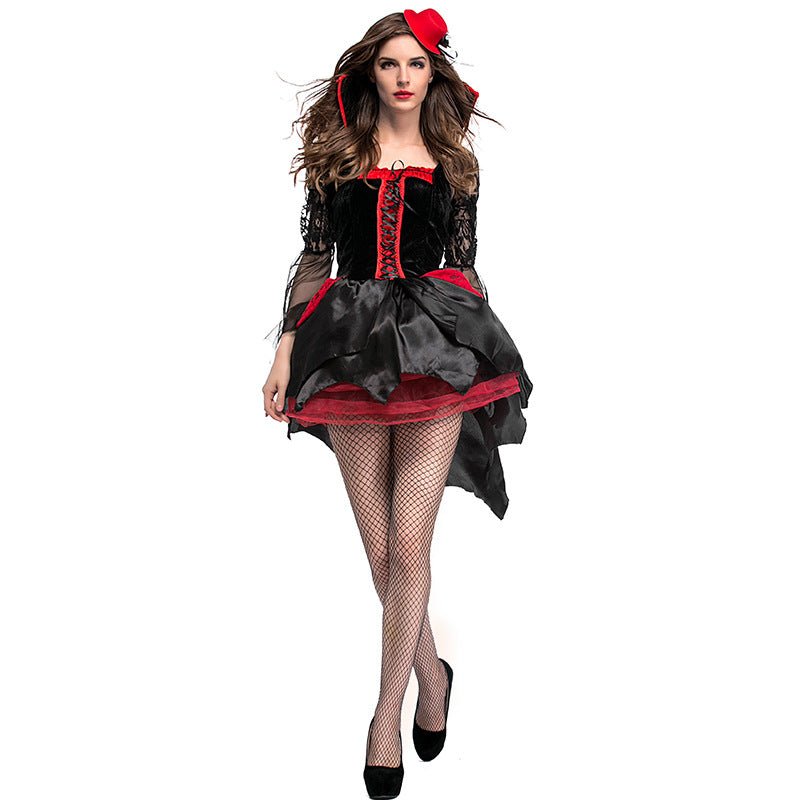 Women Sexy Vampire Classic Black Cosplay Costume Dress For Halloween Party Performance