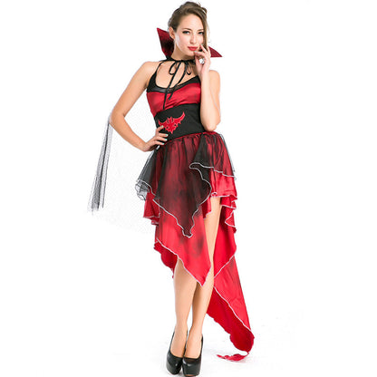 Women Sexy Vampire Classic Long Red Cosplay Costume Dress For Halloween Party Performance