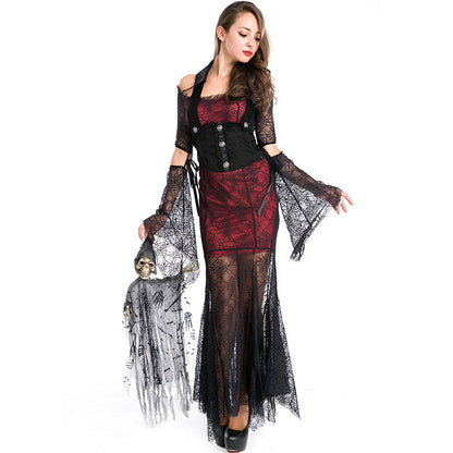 Women Sexy Vampire Mesh Cosplay Costume Dress For Halloween Party Performance