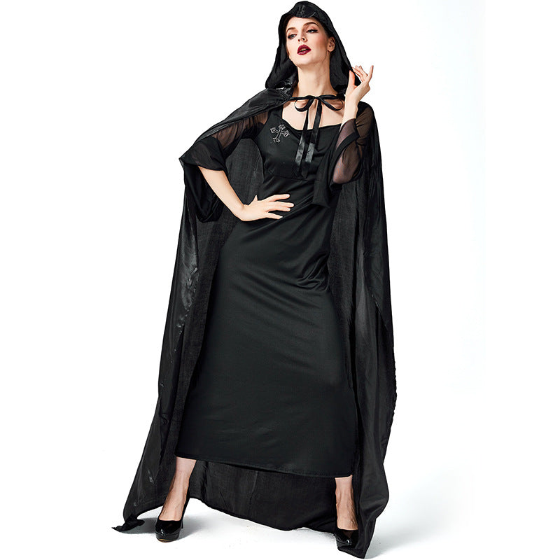 Women Vampire Scary Black Witch Cosplay Costume Dress For Halloween Party Performance