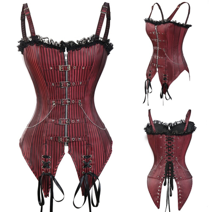 Aesthetic Gothic Lace Corset / Steampunk Vintage Corset Wih Buckle And Bows / Zipper Corset For Girl