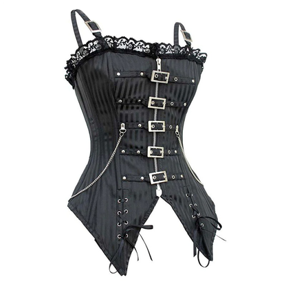 Aesthetic Gothic Lace Corset / Steampunk Vintage Corset Wih Buckle And Bows / Zipper Corset For Girl