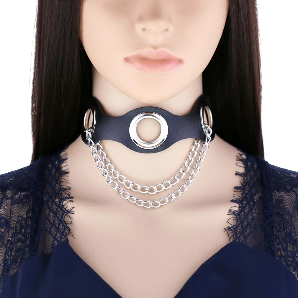 Aesthetic PU Leather Choker Collar For Women / Female Bondage Neckwear In Punk Fashion