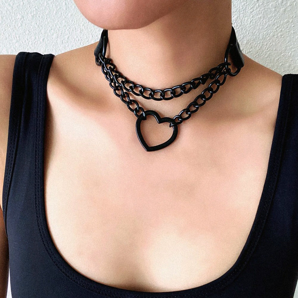 All Black Heart Chain Choker for Girls / Female Collar Choker / Women's Accessories for Halloween