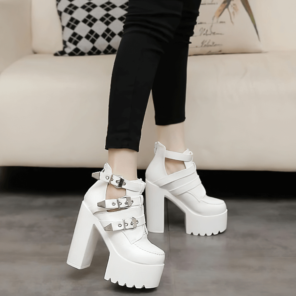 Alternative Fashion Platform Boots for Women / Soft Leather Ankle High Heels Boots