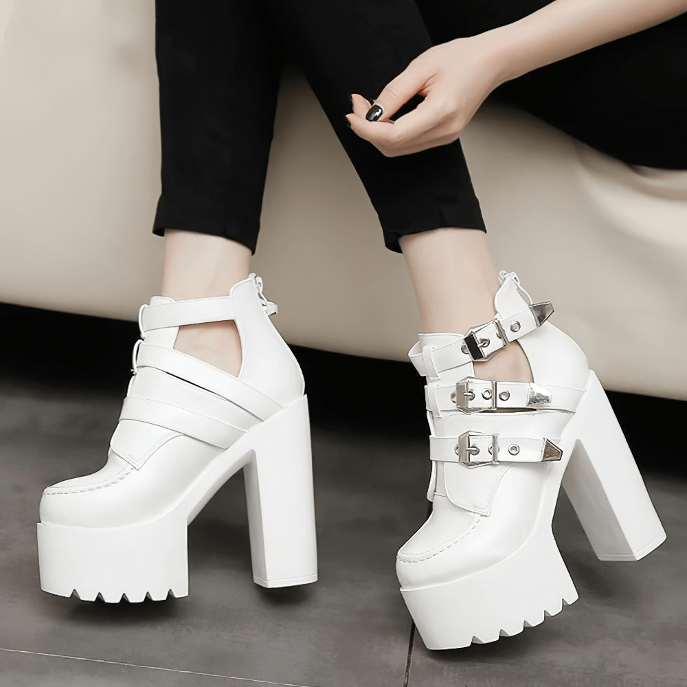 Alternative Fashion Platform Boots for Women / Soft Leather Ankle High Heels Boots