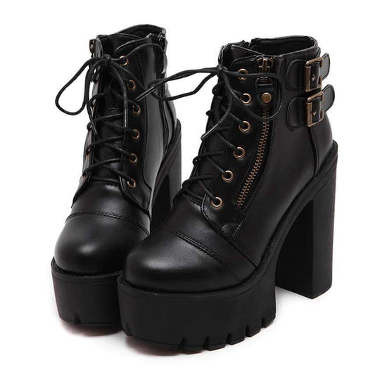 Alternative Black Ankle Boots / Platform Goth Boots for Women / Zipper High Heels Shoes