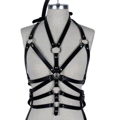 Black Bdsm Garter Belt for Women / PU Leather Body Harness / Fetish Ladies Body Suspenders