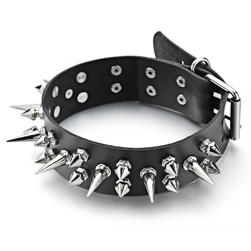 Black PU Leather Studded Choker Necklace / Spiked Gothic Collar / Unisex Neck Jewelry