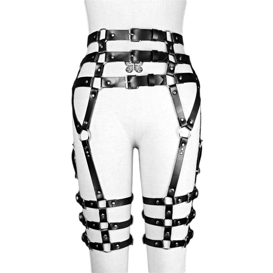 Black PU Leather Women's Thigh Harness / BDSM Garter Belt / Sexy Waist Suspenders