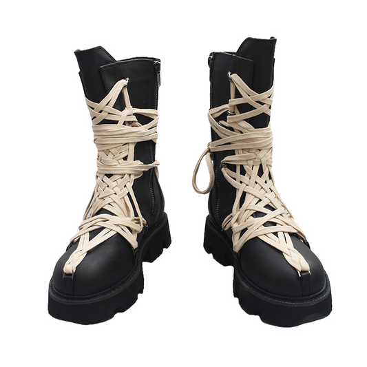 British Style Thick Soled High-top Ankle Boots for Men and Women / Side Zipper Mid-Tube Boots