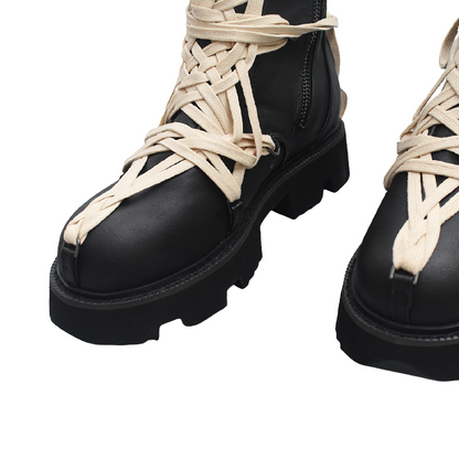 British Style Thick Soled High-top Ankle Boots for Men and Women / Side Zipper Mid-Tube Boots