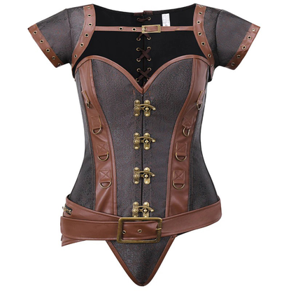 Brown Steampunk Costume for Women / Gothic Skirt and Corset with Pocket