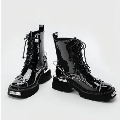 Casual Lace Up Glossy Martin Boots / Square Toe Increasing Height Ankle Women's Boots