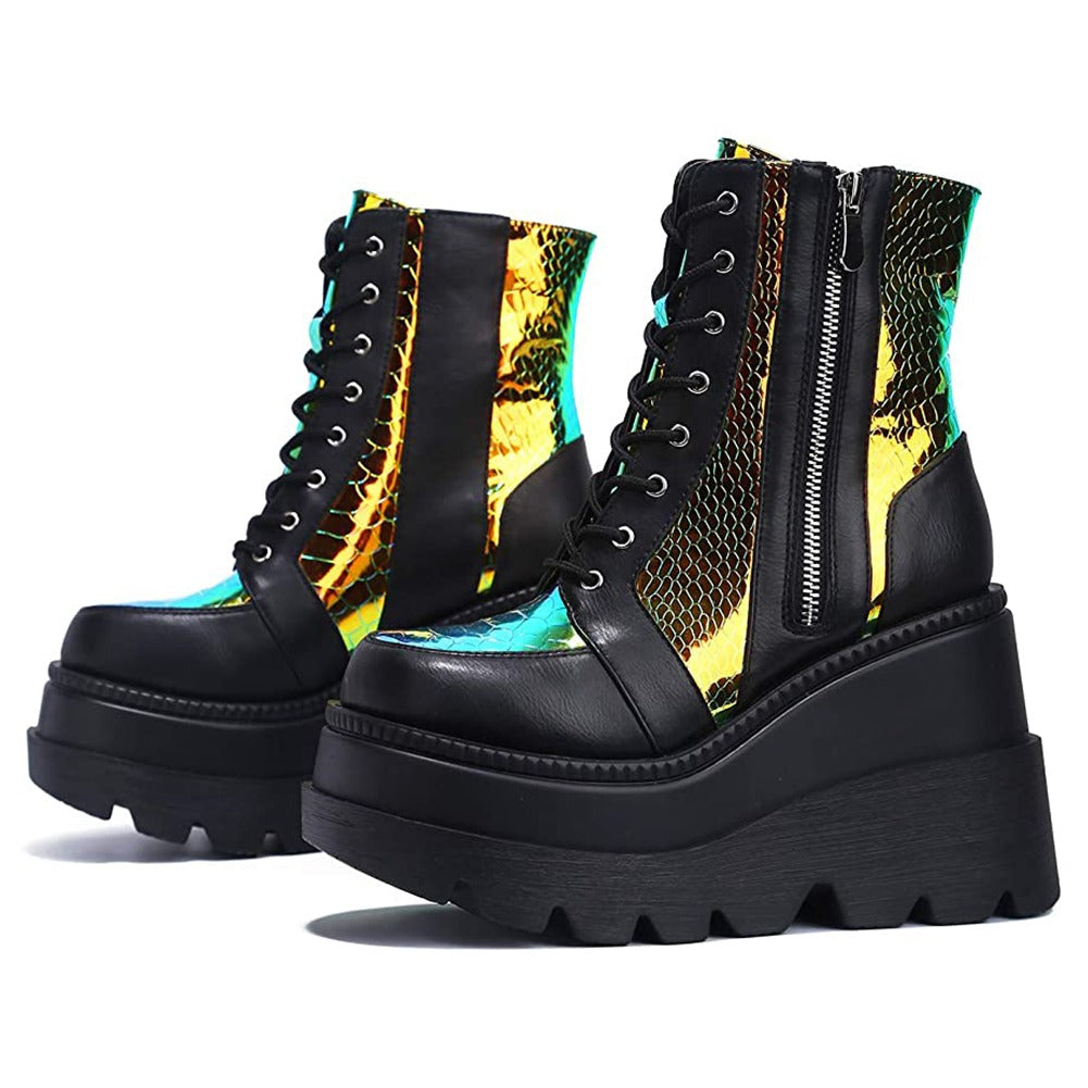 Classic Colorful Wedges Women's Platform Ankle Boots / High Heels Rock Chicks Shoes
