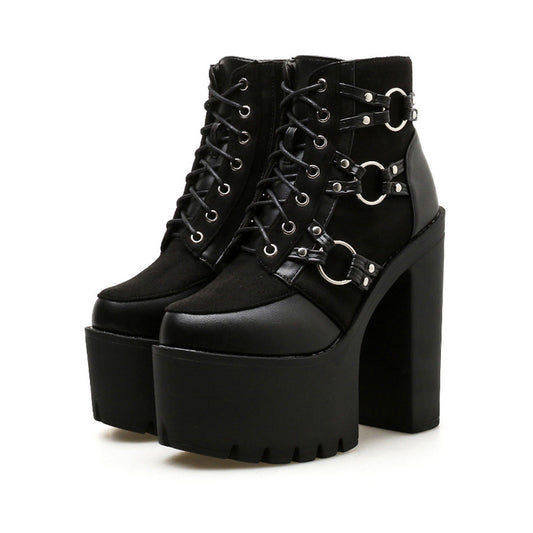 Classic Women's Boots with High Thick Bottom and Waterproof Platform / Gothic Style Shoes